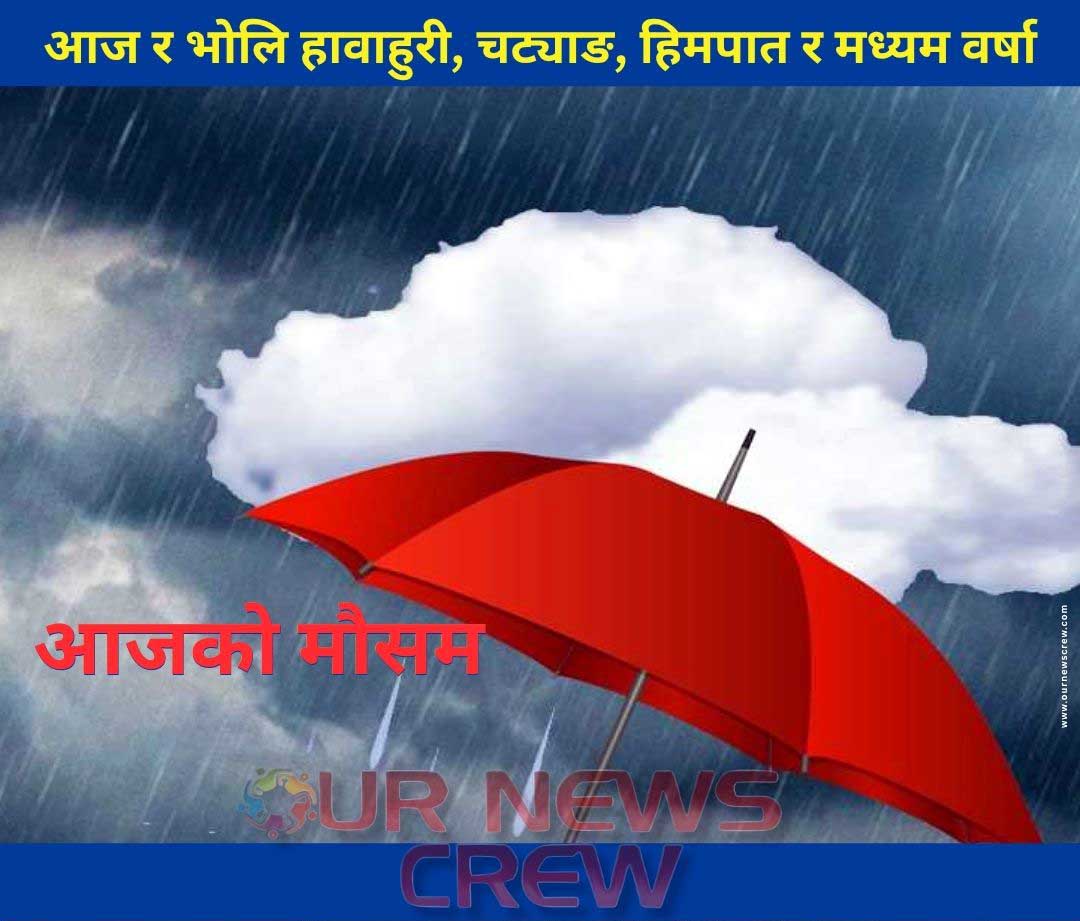 आज र भोलि हावाहुरी, चट्याङ, हिमपात र मध्यम वर्षा