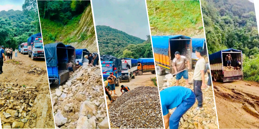 चित्लाङमा सडकका खाल्डाखुल्डी पुर्न स्थानीय आफैं जुटे