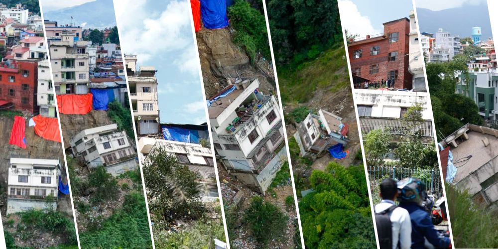लगातार वर्षाले बाँसबारीमा साढे दुईतले घर भासियो, जोखिम बढेपछि तीन दिनअघि नै खाली