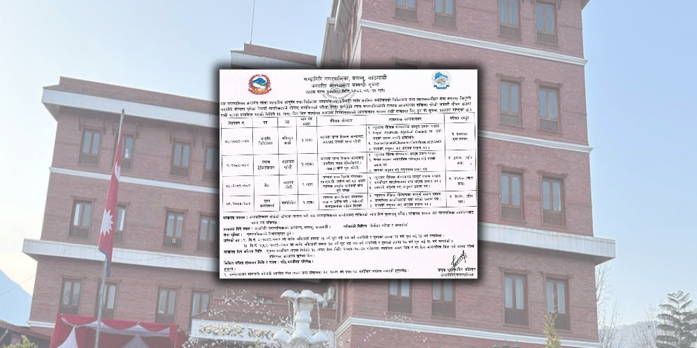 चन्द्रागिरि नगरपालिकामा स्वास्थ्यतर्फ चार पदमा कर्मचारी माग, १५ दिनभित्र आवेदन दिनुपर्ने